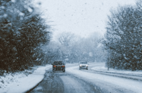 two cars on a snow-covered road