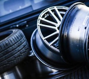 Picture of tires and wheels for an alignment, balance, or rotation