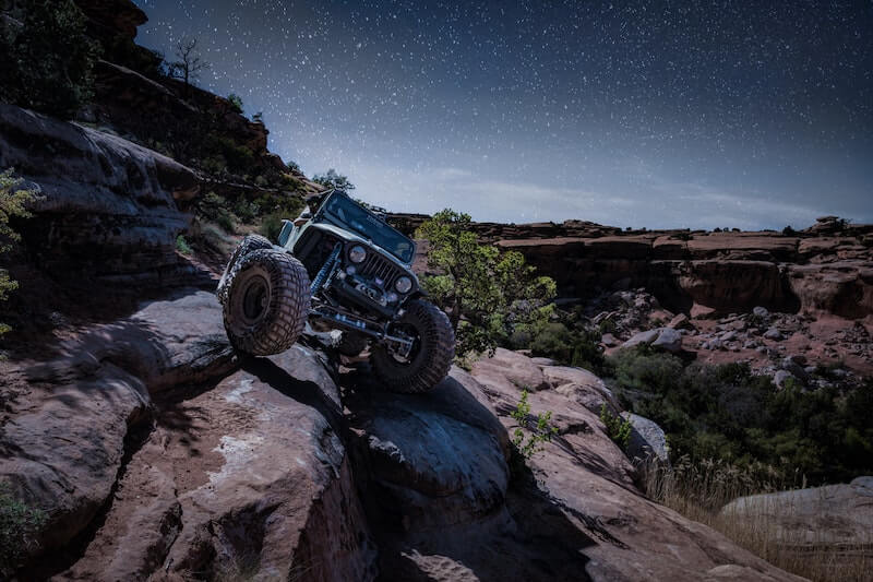 Lifted jeep off-roading