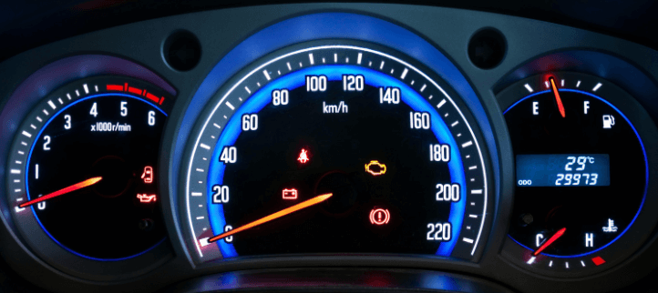 vehicle dashboard with warning lights