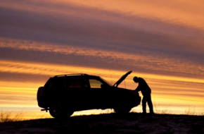 A car stalled in the summer