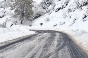 An icy road in winter