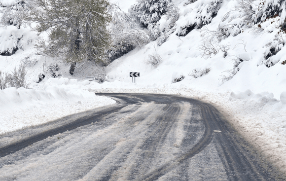 An icy road in winter