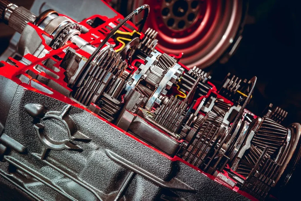 Cutaway view of car transmission gears