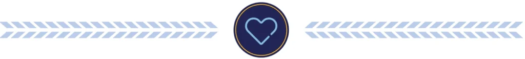 Blue heart emblem between pale blue chevron borders