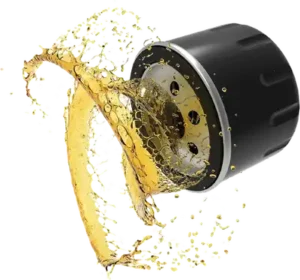Black cup spilling golden liquid splash